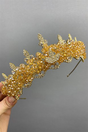 Crystal Beaded Almond Stone Bridal Henna Crown