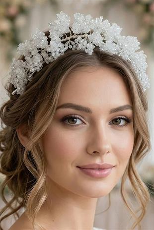 Crystal Beaded, Intricately Embellished Bridal Tiara Hair Tiara for Henna Ceremony, Engagement, and Wedding Hair Accessory.