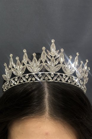 Kristal Taşlı Gümüş Renkli Gelin Tacı