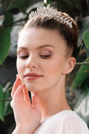 Kristal Taşlı Gelin Prenses Tacı Yaprak Modeli Kraliçe Tacı Gümüş