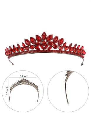 Crystal Embellished Bridal Princess Tiara, Leaf Pattern Queen Tiara, Red