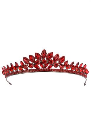 Crystal Embellished Bridal Princess Tiara, Leaf Pattern Queen Tiara, Red