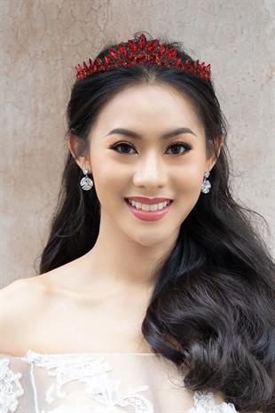 Crystal Embellished Bridal Princess Tiara, Leaf Pattern Queen Tiara, Red