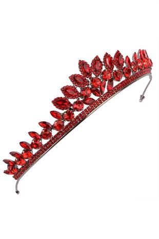 Crystal Embellished Bridal Princess Tiara, Leaf Pattern Queen Tiara, Red