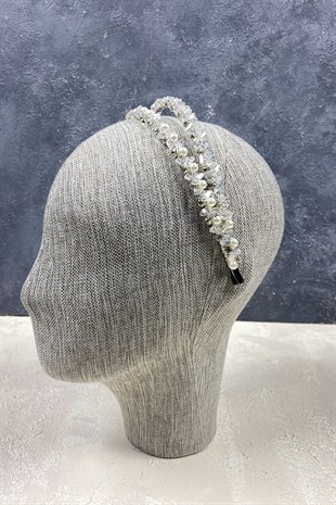 Crystal Stone Pearls Double Row Hair Accessory Bridal Crown