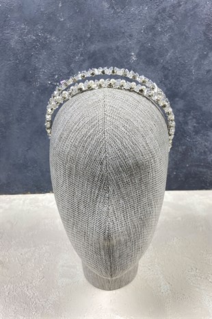 Crystal Stone Pearls Double Row Hair Accessory Bridal Crown