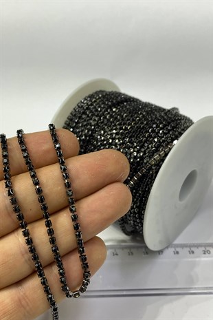 Crystal Stone Black Metal Slot Ribbon 12 mm 5 meters