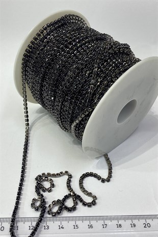 Crystal Stone Black Metal Slot Ribbon 12 mm 5 meters