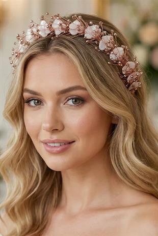 Crystal and Mother-of-Pearl Bridal Tiara Bridesmaid Henna Hair Accessory