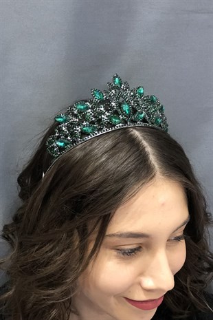 Crystal Stone Green Bridal Crown