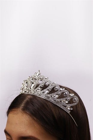 Kristal Kalpli Taşlı Gümüş Gelin Tacı