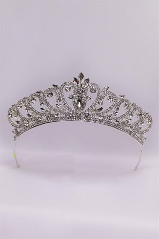 Kristal Kalpli Taşlı Gümüş Gelin Tacı