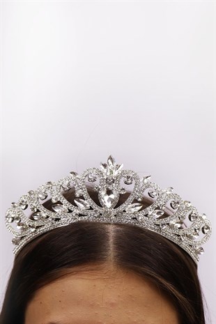 Kristal Kalpli Taşlı Gümüş Gelin Tacı
