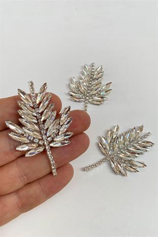 Küçük Yaprak Desenli Ütüyle Yapışan Parlak Taşlı Aplik