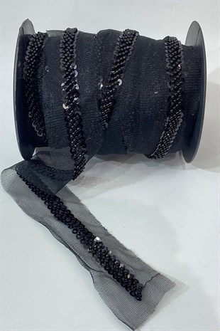 Sand Bead and Stamp Embroidered Ribbon 1 mt