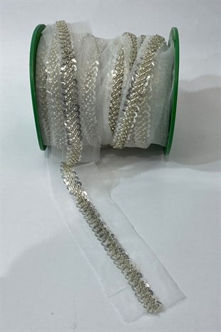 Sand Bead and Stamp Embroidered Ribbon 1 mt