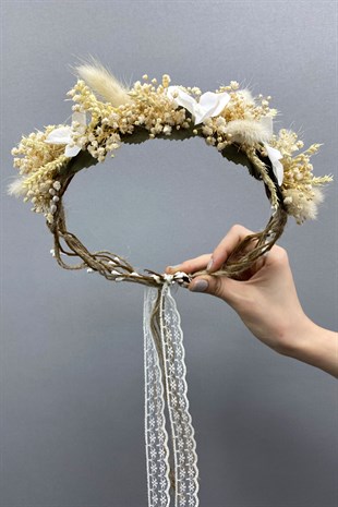 Kuru Çiçekli Dizayn Gelin Tacı ve Saç Aksesuarı