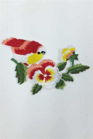 Kuş Çiçek ve Yaprak Motifli Arma (Yama)