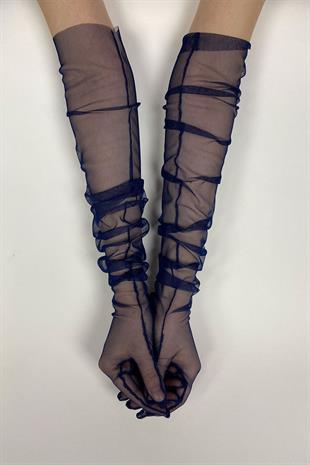 Lacivert 10 Adet Gelin Eldiveni Tül Eldiven Nikah/Düğün/Parti Eldiveni