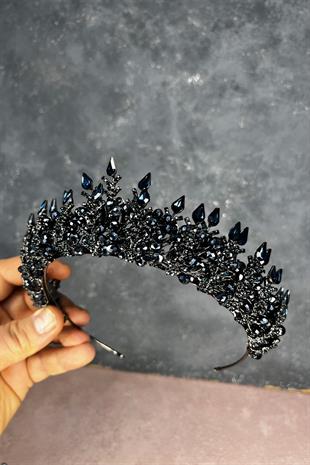 Lacivert Ala Boncuklu Tasarım Gelin Kına Tacı