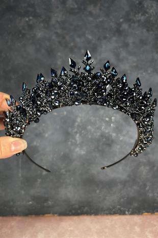 Lacivert Ala Boncuklu Tasarım Gelin Kına Tacı