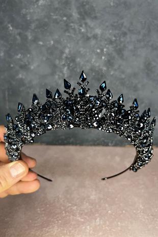 Lacivert Ala Boncuklu Tasarım Gelin Kına Tacı