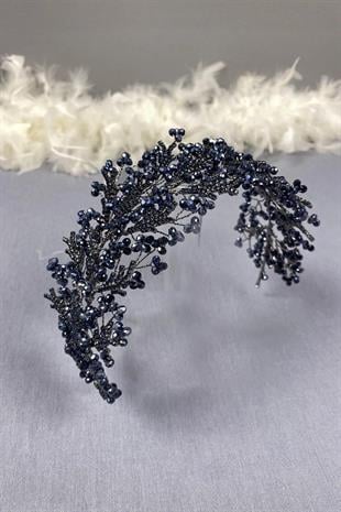 Lacivert Arden Kristal Boncuklu Saç Bandı ve Gelin Kına Tacı