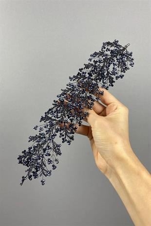 Lacivert Arden Kristal Boncuklu Saç Bandı ve Gelin Kına Tacı