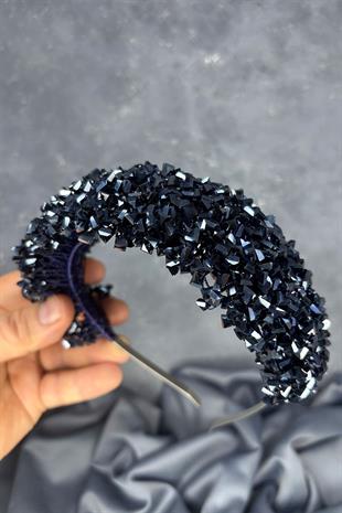 Navy Blue Asu Henna Bridal Tiara with Intense Beadwork