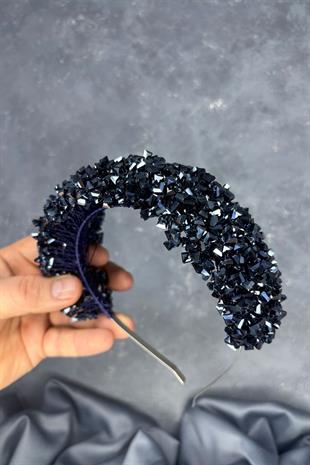 Navy Blue Asu Henna Bridal Tiara with Intense Beadwork