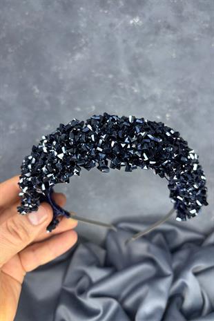 Navy Blue Asu Henna Bridal Tiara with Intense Beadwork