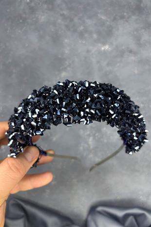 Navy Blue Asu Henna Bridal Tiara with Intense Beadwork