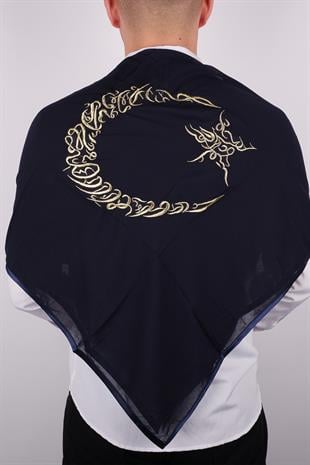 Lacivert Ay Yıldız Gold Nakışlı Biyeli Damat Örtüsü