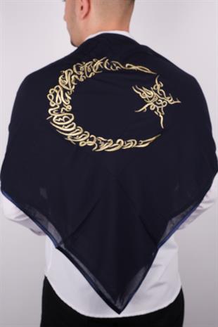 Lacivert Ay Yıldız Gold Nakışlı Biyeli Damat Örtüsü