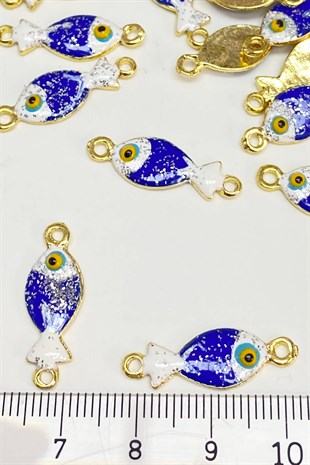 Navy Blue Fish Shape Evil Eye Bead Pendant 1 Piece