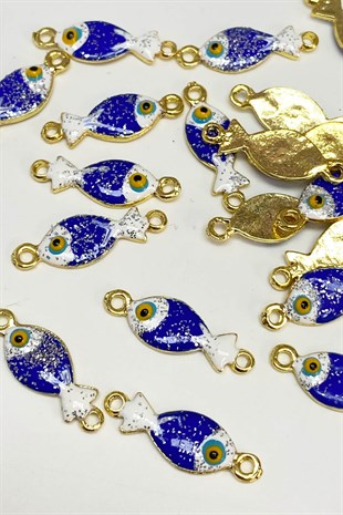 Navy Blue Fish Shape Evil Eye Bead Pendant 1 Piece