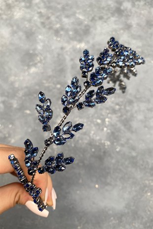 Navy Blue Beryl Leaf Motif Bridal Henna Crown Hair Accessory