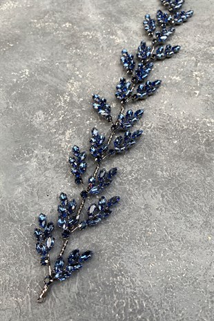 Navy Blue Beryl Leaf Motif Bridal Henna Crown Hair Accessory