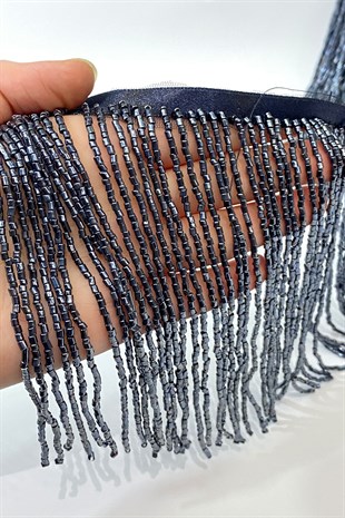 Lacivert Boncuklu 15 cm Saçak Püskül