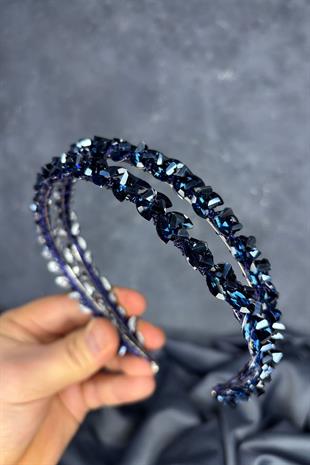 Navy Blue Double Row Stone Lea Bridal Hair Accessory Bridal Henna Crown