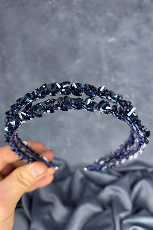 Navy Blue Double Row Stone Lea Bridal Hair Accessory Bridal Henna Crown