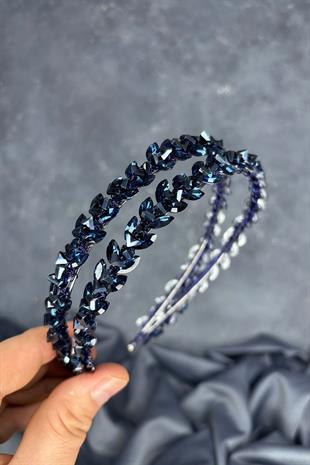 Navy Blue Double Row Stone Lea Bridal Hair Accessory Bridal Henna Crown
