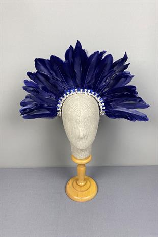 Navy Blue Dali Feather Stone Bridal Henna Crown Accessory