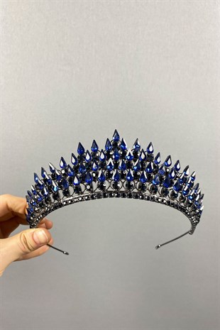 Navy Blue Drop 3D Bridal Henna Crown