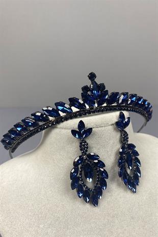 Navy Blue Ece Bridal Henna Crown and Shuttle Stone Earrings