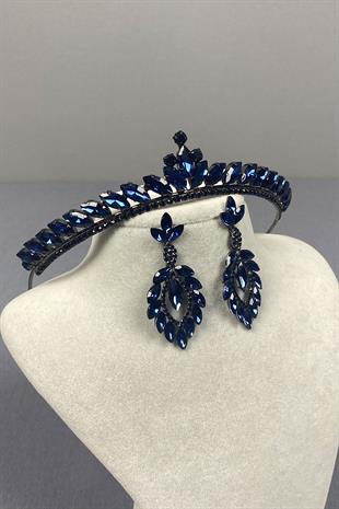Navy Blue Ece Bridal Henna Crown and Shuttle Stone Earrings