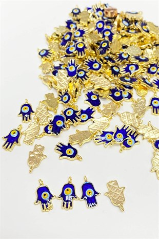 Navy Blue Hand Patterned Evil Eye Bead Pendant 1 pcs