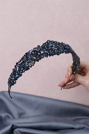 Navy Blue Ela Band Model Bridal Crown Hair Accessory