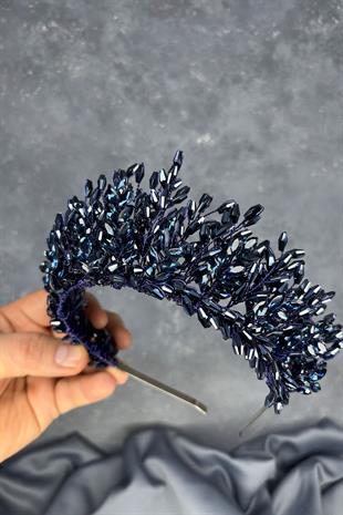 Navy Blue Elisa Design Beaded Bridal Henna Crown Hair Accessory