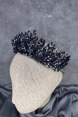 Navy Blue Elisa Design Beaded Bridal Henna Crown Hair Accessory
